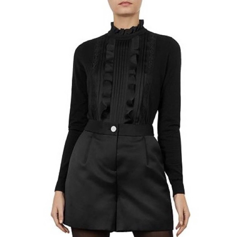 Ted Baker Paygeei Ruffle Lace Pullover Sweater sz 4/L